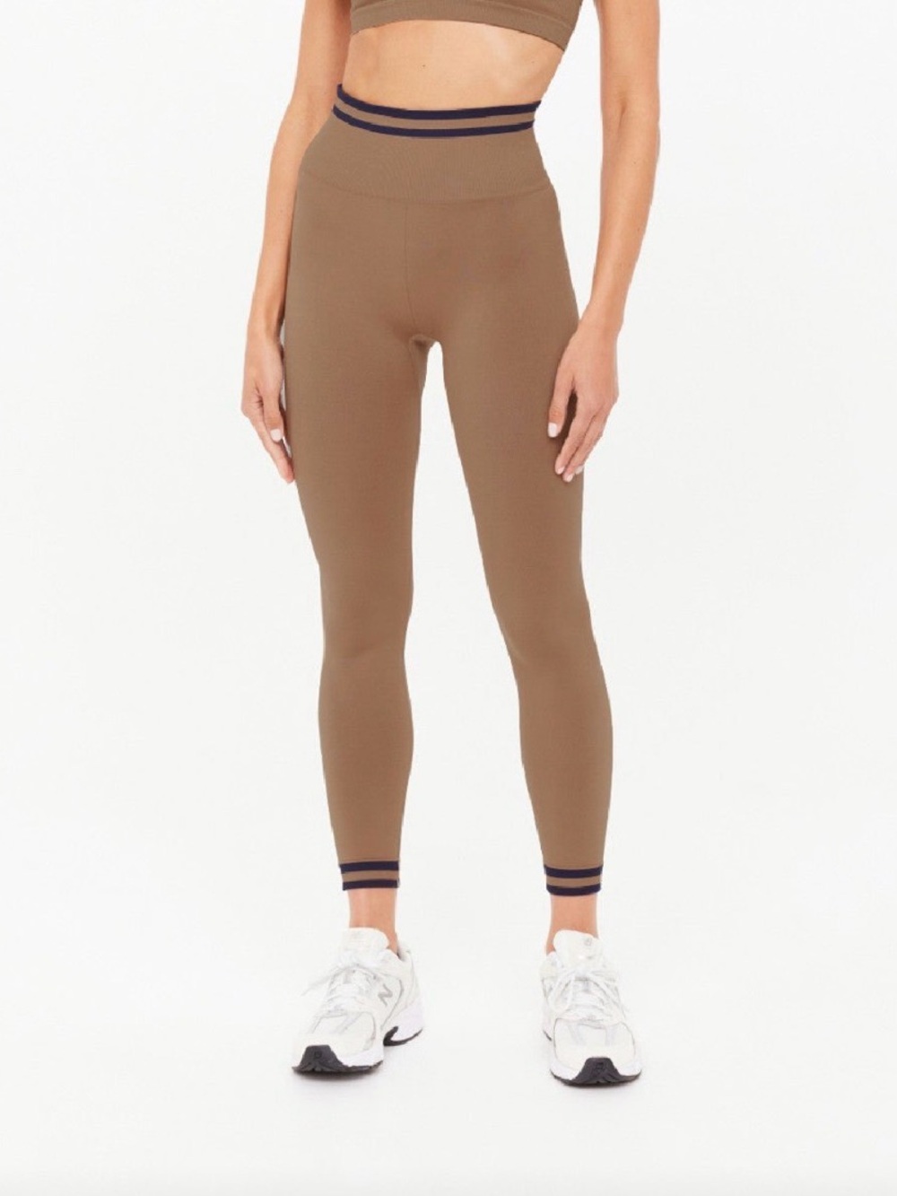 The Upside form seamless midi pant- mocha with Navy Trim